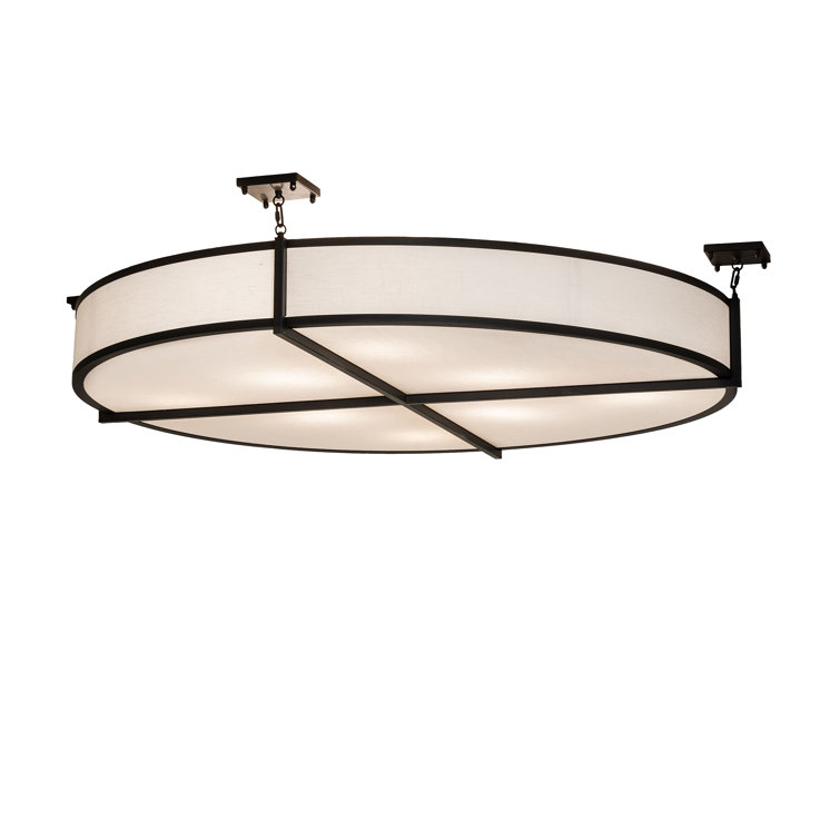 Ivory and Black Textrene Drum Semi-Flush Mount Light