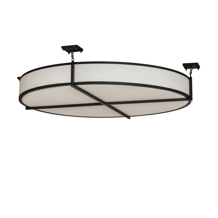 Ivory and Black Textrene Drum Semi-Flush Mount Light