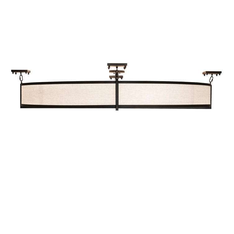 Ivory and Black Textrene Drum Semi-Flush Mount Light