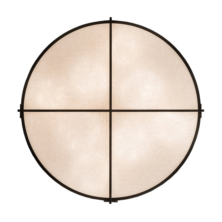 Ivory and Black Textrene Drum Semi-Flush Mount Light