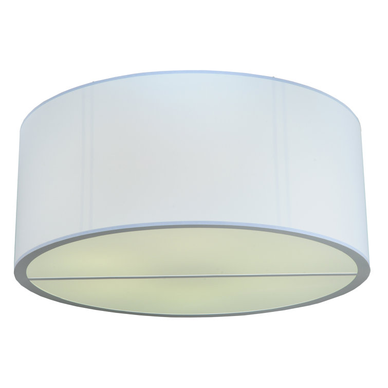 White Fabric Drum Flush Mount with Satin Nickel Frame