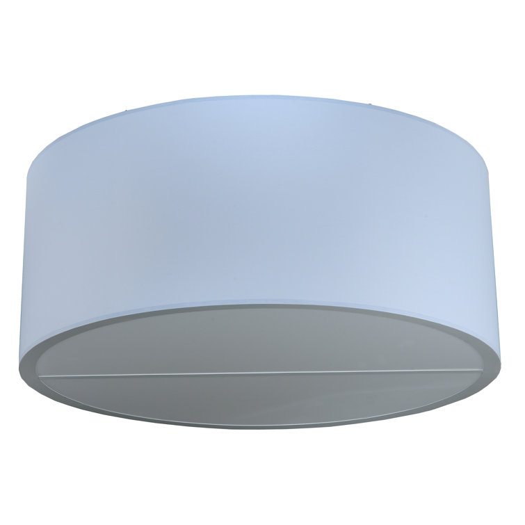 White Fabric Drum Flush Mount with Satin Nickel Frame
