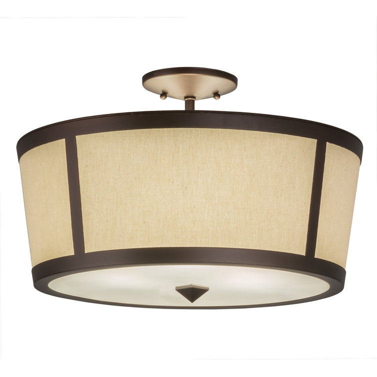 Mahogany Bronze 18" 3-Light Semi-Flush Mount with Fabric Shade