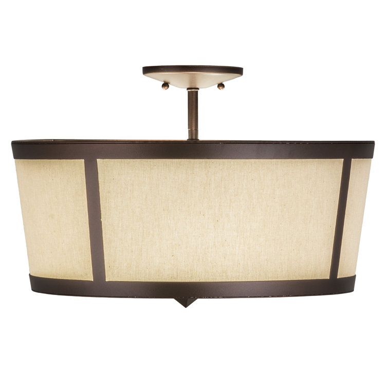 Mahogany Bronze 18" 3-Light Semi-Flush Mount with Fabric Shade
