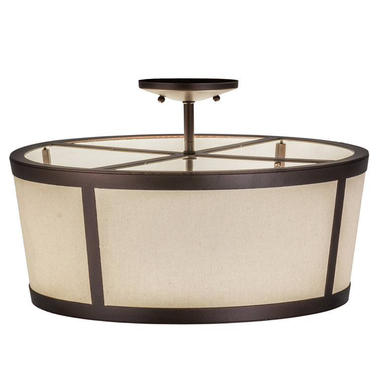 Mahogany Bronze 18" 3-Light Semi-Flush Mount with Fabric Shade