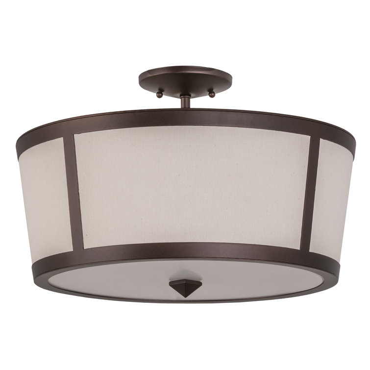 Mahogany Bronze 18" 3-Light Semi-Flush Mount with Fabric Shade
