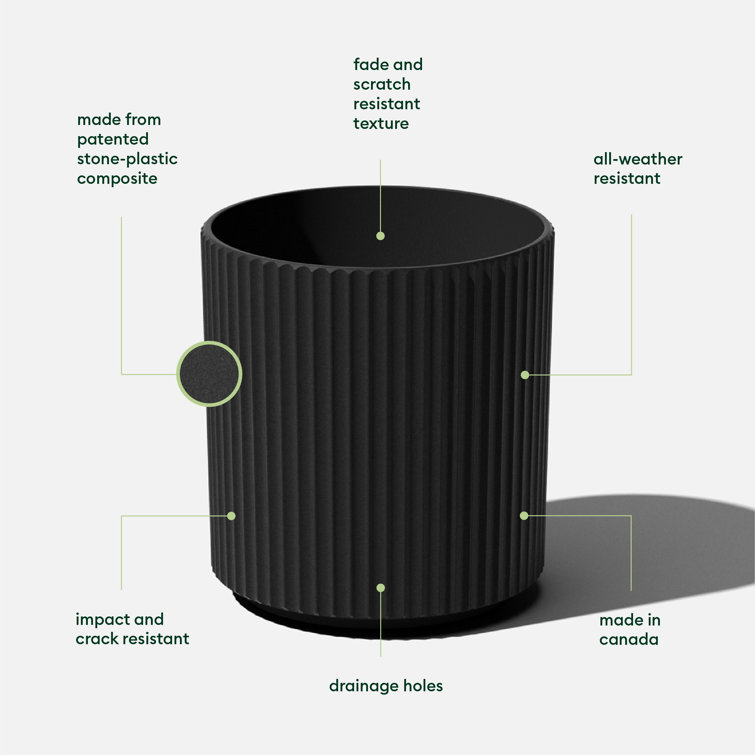 Veradek Demi Series 16" Black Plastic-Stone Round Planter