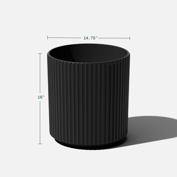 Veradek Demi Series 16" Black Plastic-Stone Round Planter