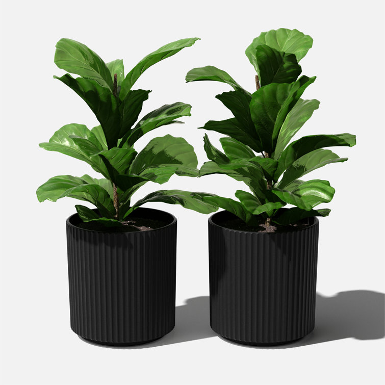 Veradek Mason 16" Black Plastic-Stone Round Outdoor Planter