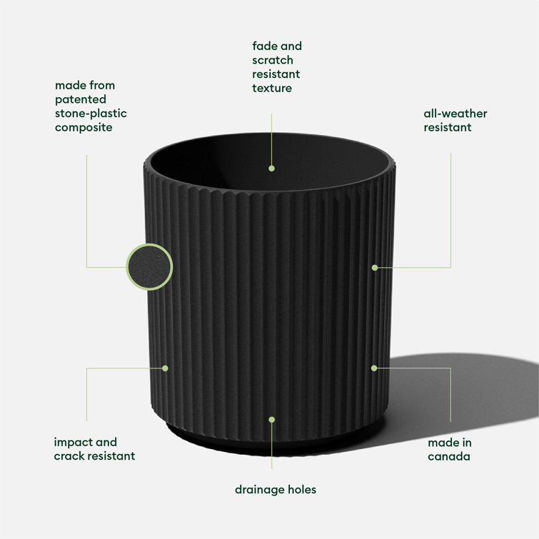 Veradek Mason 16" Black Plastic-Stone Round Outdoor Planter