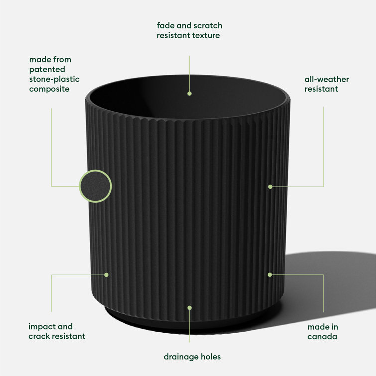 Black 20" Plastic-Stone Round Planter for Indoor/Outdoor