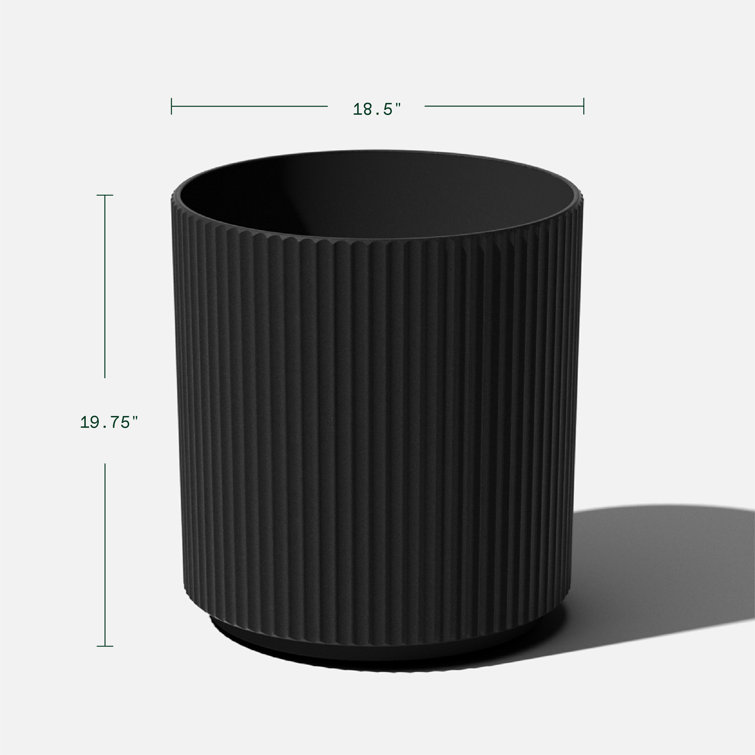 Demi 20" Black Plastic-Stone Round Planter Set - 2 Pack