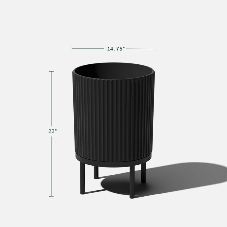 Modern Black Raised Demi Planter with Stand, 15"x22"