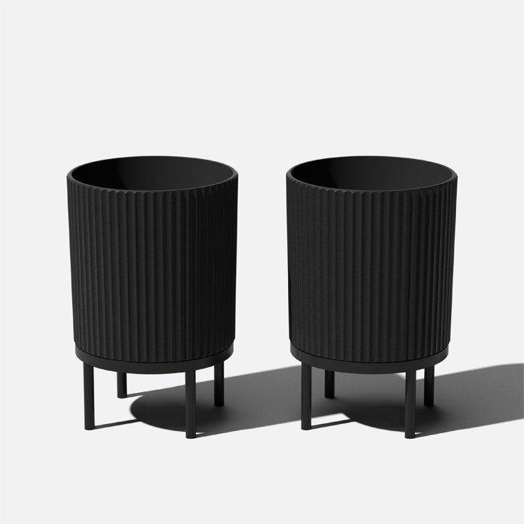 Modern Black Raised Demi Planter with Stand, 15"x22"