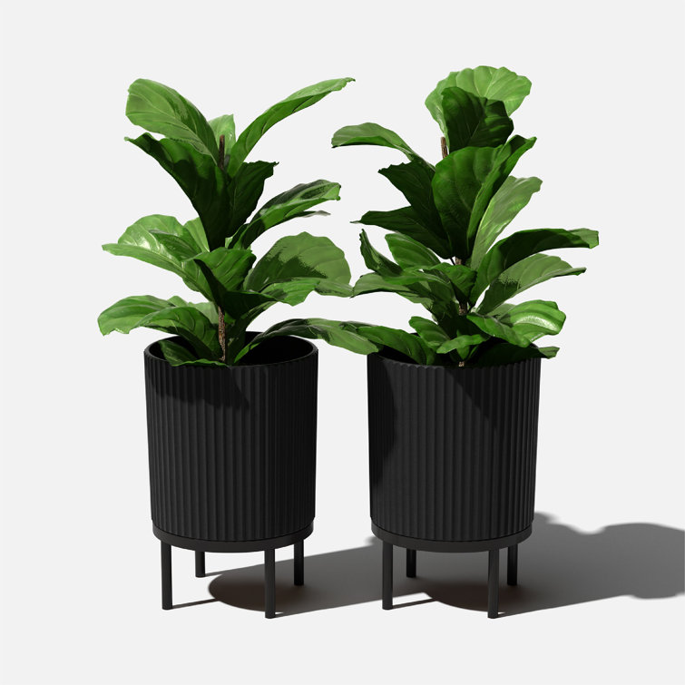 Modern Black Raised Demi Planter with Stand, 15"x22"