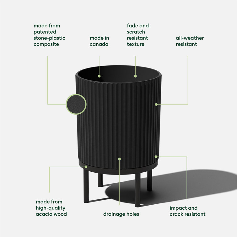 Modern Black Raised Demi Planter with Stand, 15"x22"