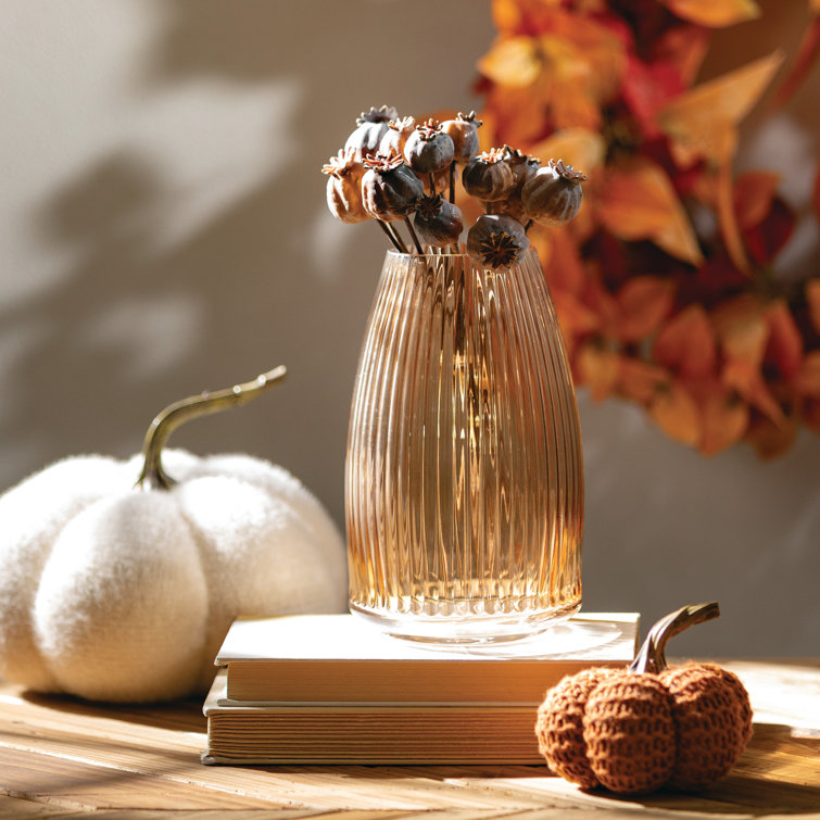 Amber Ribbed Glass 8'' Decorative Table Vase