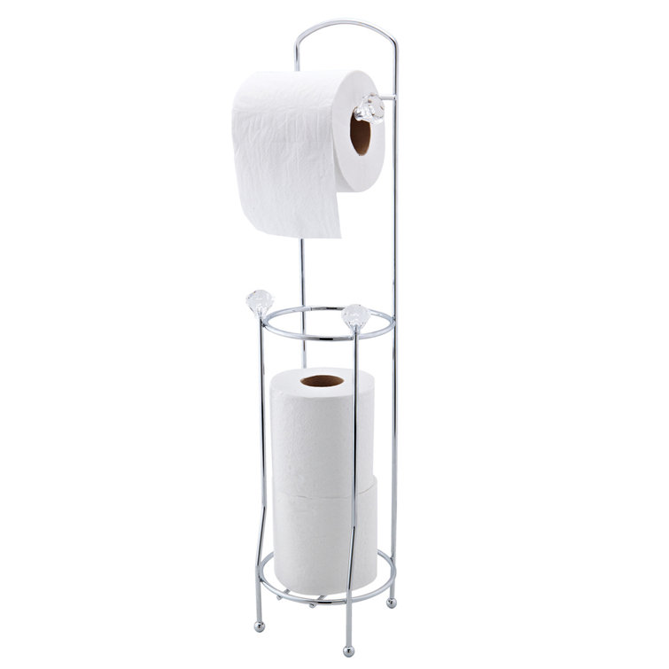 Chrome Crystal Design Freestanding Toilet Paper Holder with Storage