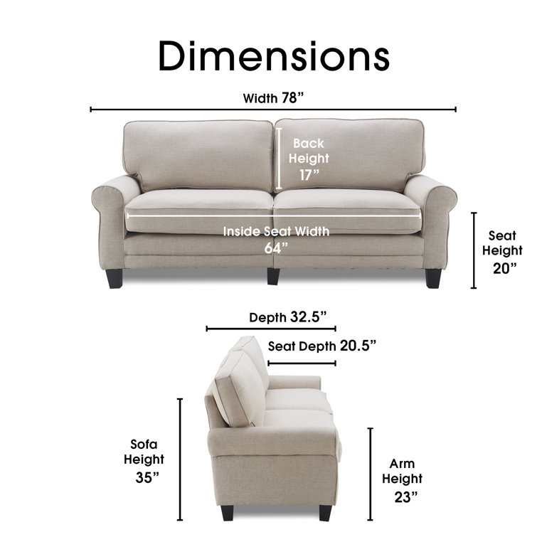 Copenhagen Light Gray 78" Microfiber Sofa with Rounded Arms and Removable Cushions