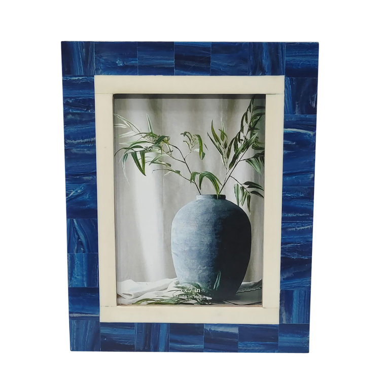 Navy Blue and White Glass Tabletop Picture Frame