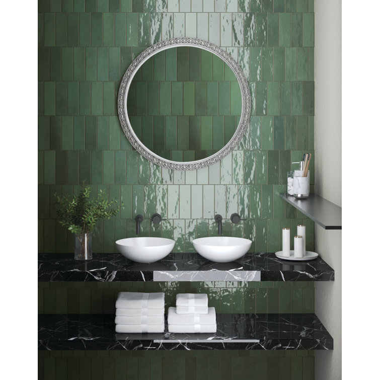 Verde 3x8 Glossy Porcelain Brick Look Wall Tile