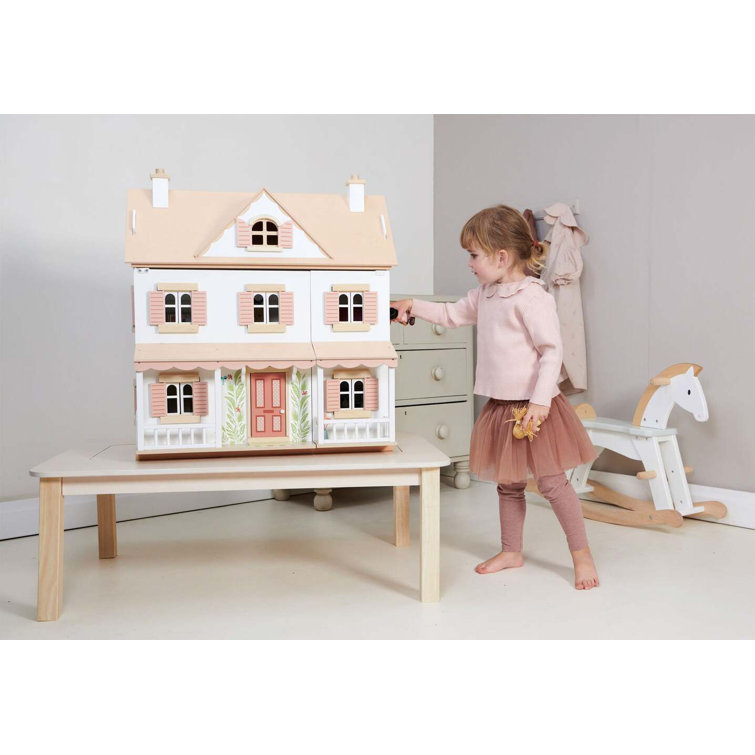 Large White and Pink Wooden Colonial Dollhouse Kit