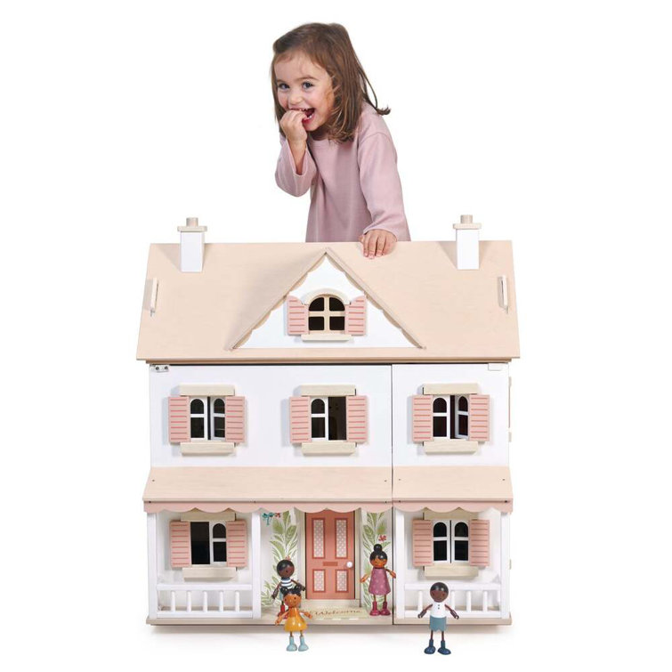 Large White and Pink Wooden Colonial Dollhouse Kit
