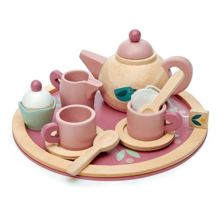 Pink and Natural Wooden Birdie Tea Set for Kids
