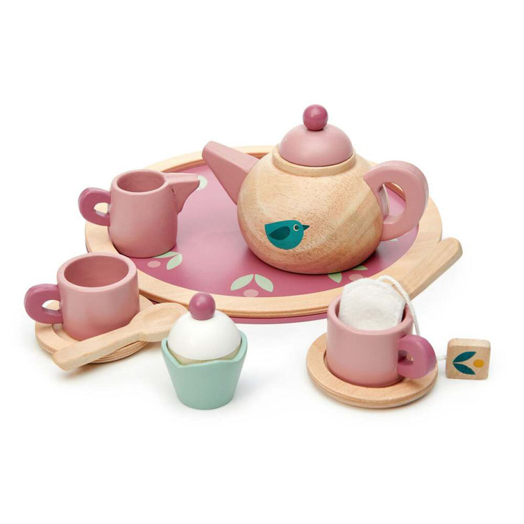 Pink and Natural Wooden Birdie Tea Set for Kids
