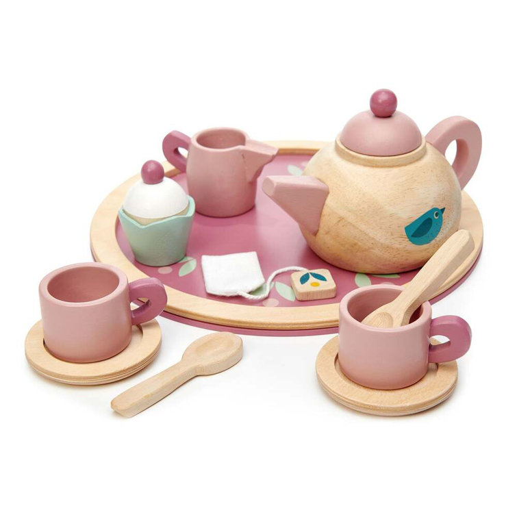 Pink and Natural Wooden Birdie Tea Set for Kids