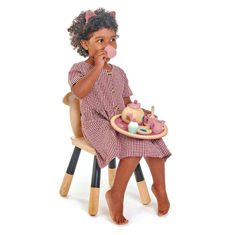 Pink and Natural Wooden Birdie Tea Set for Kids