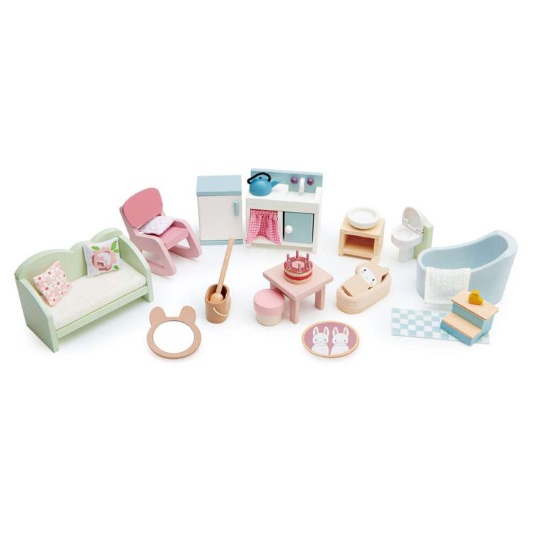 Pastel Wooden Countryside Dollhouse Furniture Set