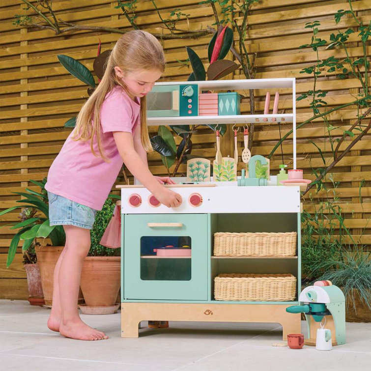 Pastel Wooden Play Kitchen Set with Wicker Baskets