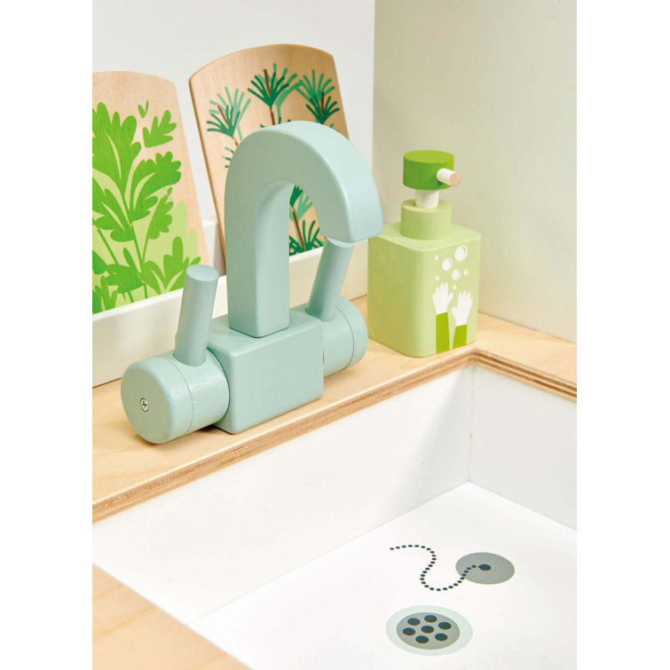 Pastel Wooden Play Kitchen Set with Wicker Baskets