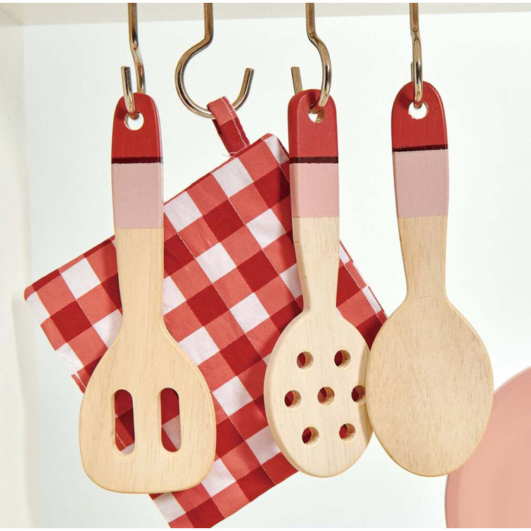 Pastel Wooden Play Kitchen Set with Wicker Baskets