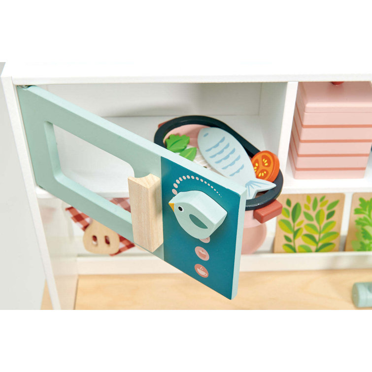Pastel Wooden Play Kitchen Set with Wicker Baskets
