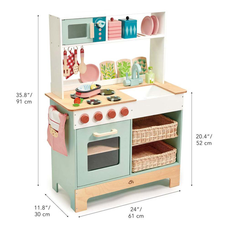 Pastel Wooden Play Kitchen Set with Wicker Baskets