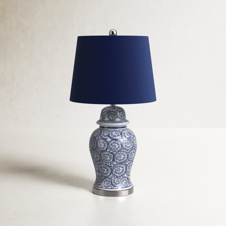Blue Ivy Ceramic Table Lamp with Dark Blue Hardback Fabric Shade