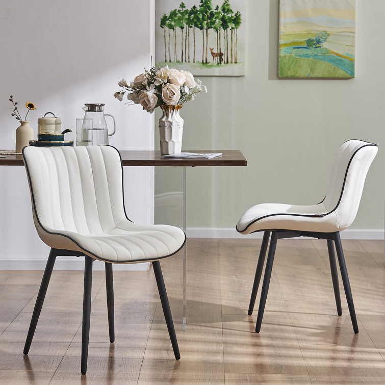 White Faux Leather Upholstered Side Chair with Metal Legs