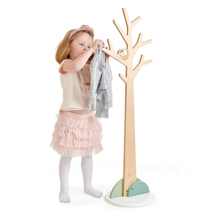 Natural Wood Tree-Shaped Kids Coat Stand with Bird Nest