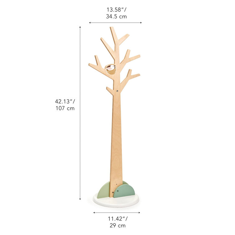 Natural Wood Tree-Shaped Kids Coat Stand with Bird Nest