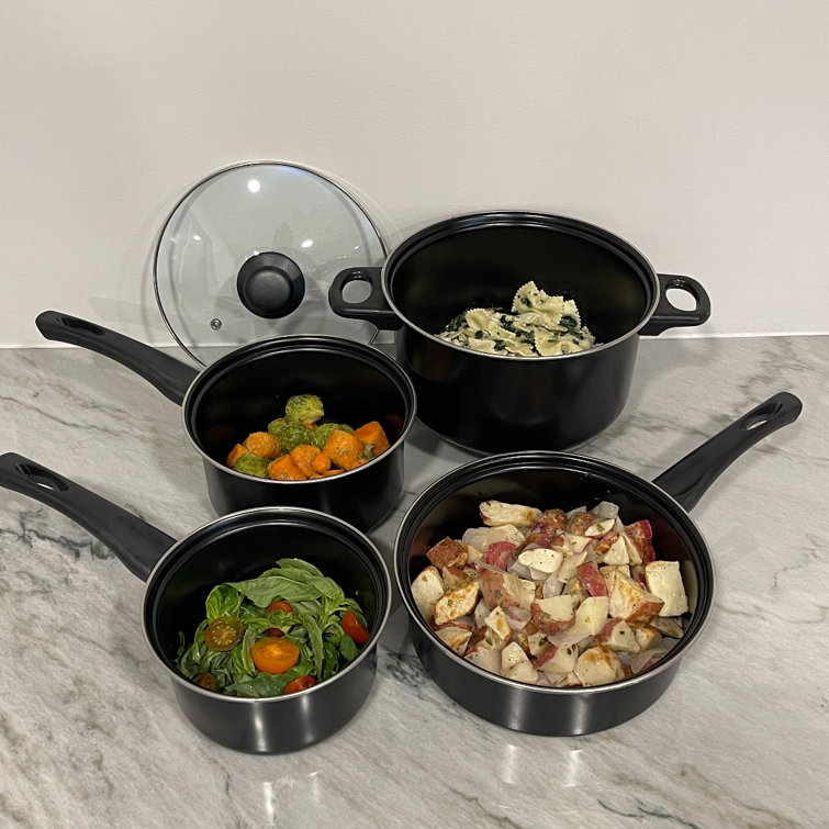 Sleek 7-Piece Black Carbon Steel Non-Stick Cookware Set