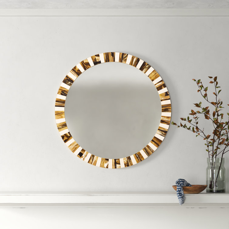 Kaeden 20'' Round Brown and White Wood Mirror