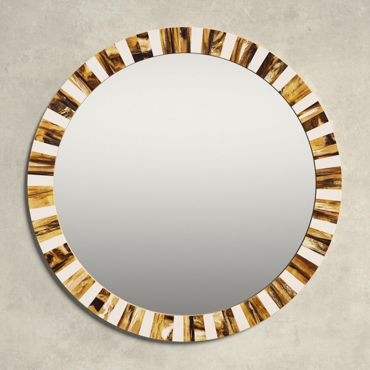 Kaeden 20'' Round Brown and White Wood Mirror