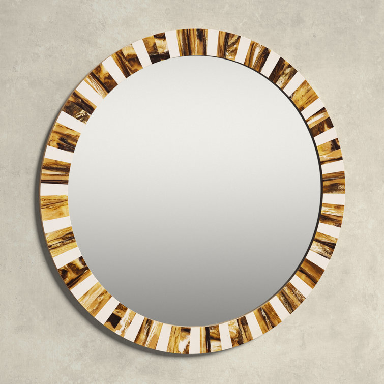 Kaeden 20'' Round Brown and White Wood Mirror
