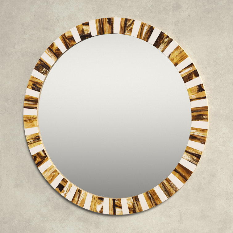 Kaeden 20'' Round Brown and White Wood Mirror