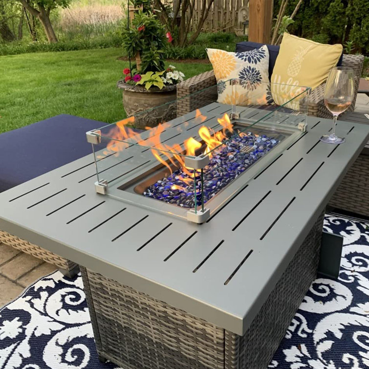 Gray Aluminum Top 44" Propane Gas Fire Pit Table with Glass Wind Guard