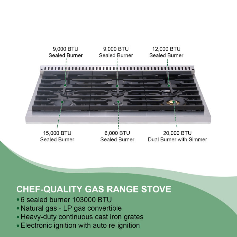 Akicon 36" Stainless Steel Convection Gas Range with 6 Burners