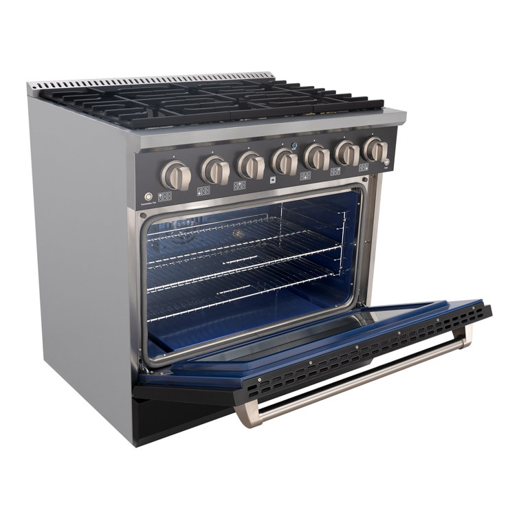 Akicon 36" Black Stainless Steel Convection Gas Range with 6 Burners