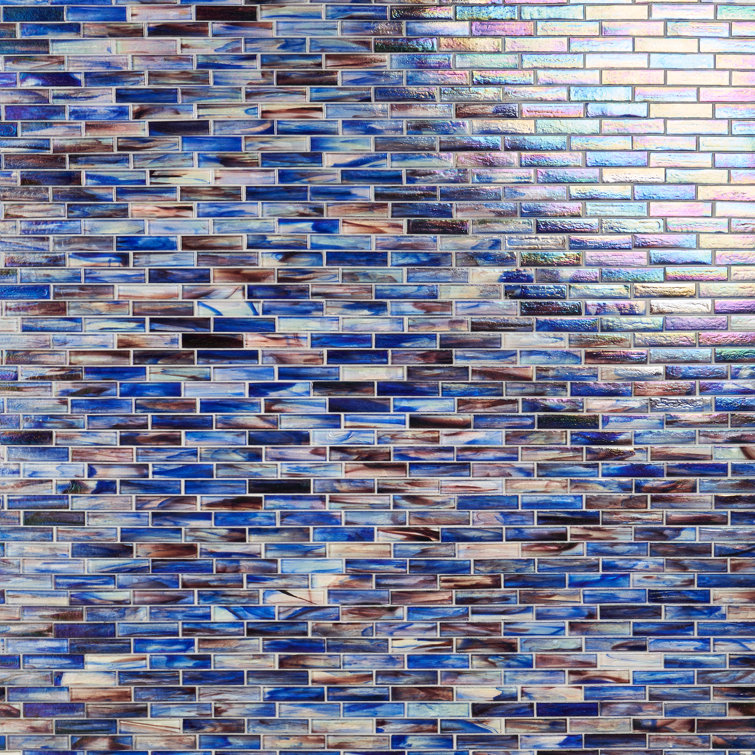 Cove Blue Polished Glass Brick Mosaic Tile Sheet